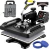 VEVOR Transferpresse 5 in 1 T-Shirt Druckmaschine 29 x 38 cm Transferpresse 1000W Textilpresse Druckmaschine mit 1,5 m Kabellänge für Übertragung von Mustern auf T-Shirts Kappen, Becher Schwarz