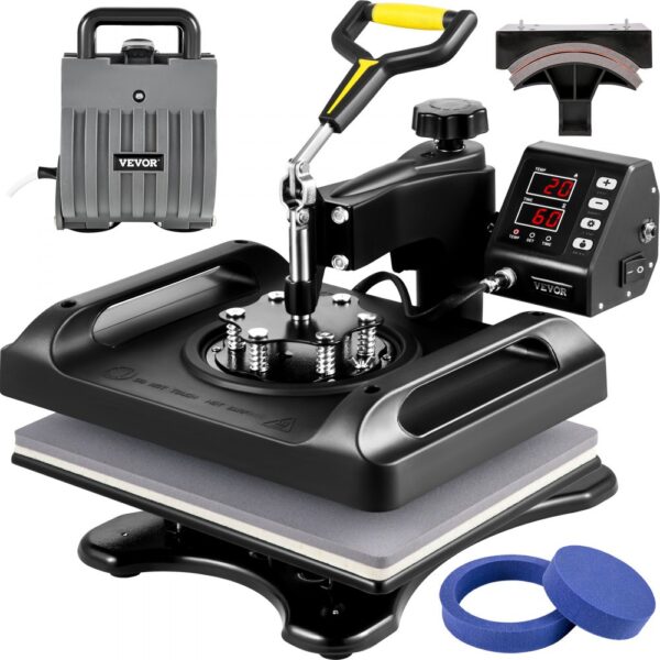 VEVOR Transferpresse 5 in 1 T-Shirt Druckmaschine 29 x 38 cm Transferpresse 1000W Textilpresse Druckmaschine mit 1,5 m Kabellänge für Übertragung von Mustern auf T-Shirts Kappen, Becher Schwarz