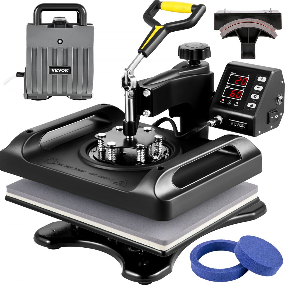 VEVOR Transferpresse 5 in 1 T-Shirt Druckmaschine 29 x 38 cm Transferpresse 1000W Textilpresse Druckmaschine mit 1,5 m Kabellänge für Übertragung von Mustern auf T-Shirts Kappen, Becher Schwarz