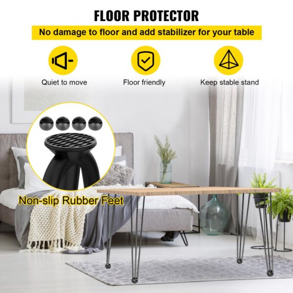VEVOR 18 Zoll 45,7 cm Haarnadel Tischbein Hairpin Leg Kohlenstoffstahl, Tischbeine Metall Schwarz 4 Stücke, Möbelfüße Verstellbar Austauschbare DIY, Hairpin Tischbeine 3 Pfosten, mit 4 Gummibodenfüße – Bild 5