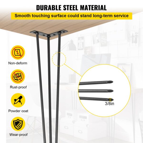 VEVOR Tischbein Metall 55,9 cm Tischgestell Schwarz 4 Stück Möbelfüße verstellbar austauschbare Diy Haarnadel Tischbeine 3 Pfosten – Bild 4 VEVOR Tischbein Metall 55,9 cm Tischgestell Schwarz 4 Stück Möbelfüße verstellbar austauschbare Diy Haarnadel Tischbeine 3 Pfosten – Bild 4