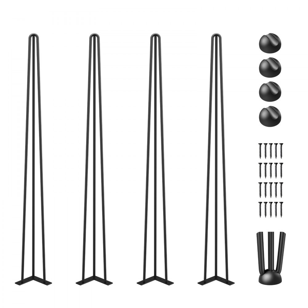 VEVOR Tischbein Metall 86,3 cm Tischgestell Metall Schwarz 4 Stück Haarnadel Tischbeine 3 Pfosten Haarnadel Bein Kohlenstoffstahl mit 4