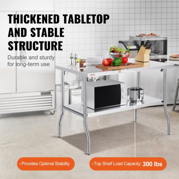 VEVOR Kommerzieller Arbeitstisch, 1220 x 762 mm, Klappbarer Kommerzieller Vorbereitungstisch, Doppelregal-Klapptisch aus Edelstahl, Küchenarbeitstisch mit 350 kg Traglast, Silberfarbene Kücheninsel – Bild 3