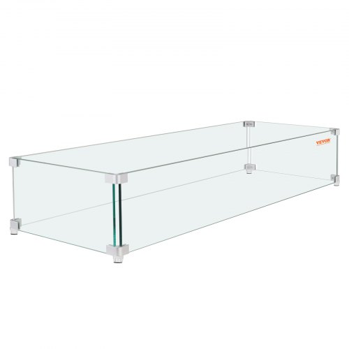 VEVOR Windschutz für Feuerstelle, 96,5 x 26,7 x 15,2 cm Glas-Windschutz, rechteckiger Glasschutz, 0,8 cm dicker Feuertisch, Flammenschutz aus klarem gehärtetem Glas, Baumgrubenschutz mit stabilen Füßen für Propan, Gas, Außenbereich