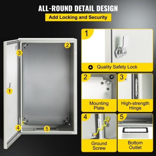 VEVOR Schaltschrank Kohlenstoffstahl Verteilerschrank Industriegehäuse 50x30x25cm Schaltkasten IP66 & NEMA Wasserdicht Anschlussdose Stromkasten Ideal für Fabriken Baustellen Einkaufszentren usw. – Bild 5