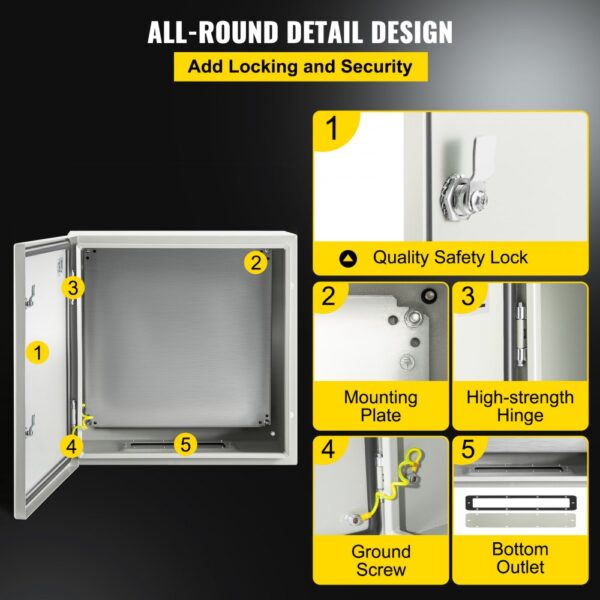 VEVOR Schaltschrank Kohlenstoffstahl Verteilerschrank Industriegehäuse 60x60x20cm Schaltkasten IP66 & NEMA Wasserdicht Anschlussdose Stromkasten Ideal für Fabriken Baustellen Einkaufszentren usw. – Bild 5