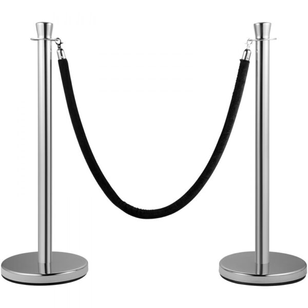 VEVOR Crowd Control-Stütze, 2-teiliges Set, Rungen-Set mit 1,5 m schwarzem Samtseil, silberne Crowd Control-Barriere mit stabilem Beton und Metallsockel – einfache Montage