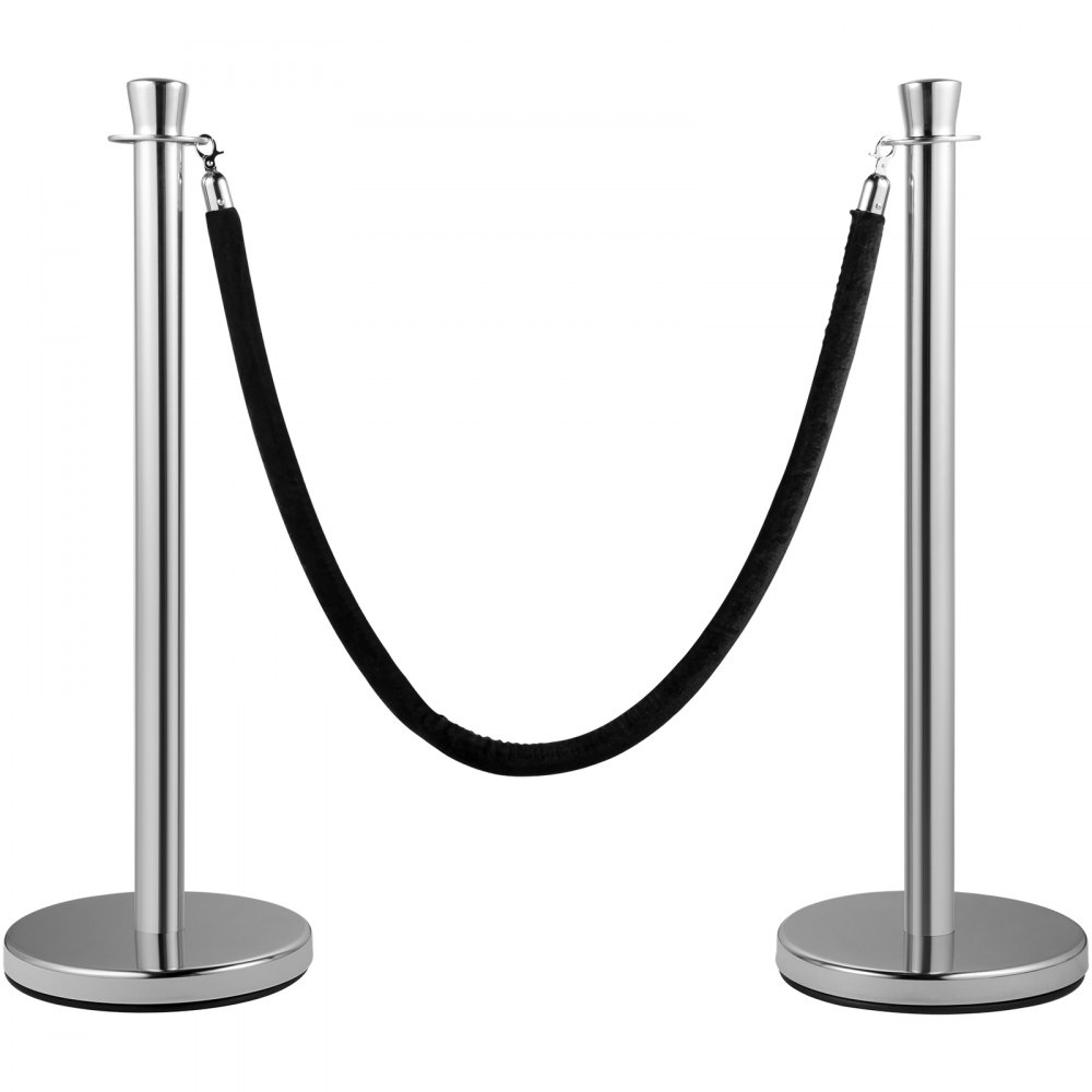 VEVOR Crowd Control-Stütze, 2-teiliges Set, Rungen-Set mit 1,5 m schwarzem Samtseil, silberne Crowd Control-Barriere mit stabilem Beton und Metallsockel – einfache Montage