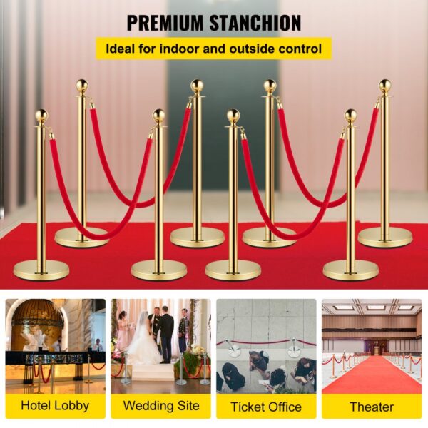 VEVOR Personenleitsystem 8 Ständer, 90 cm Gesamthöhe Absperrung, Leitpfosten Abgrenzungsständer, Absperrständer mit 1,5 M Länge Gürtel für Airport Flughafen, Ständer aus Stahl und Eisen, Gold Rot – Bild 2
