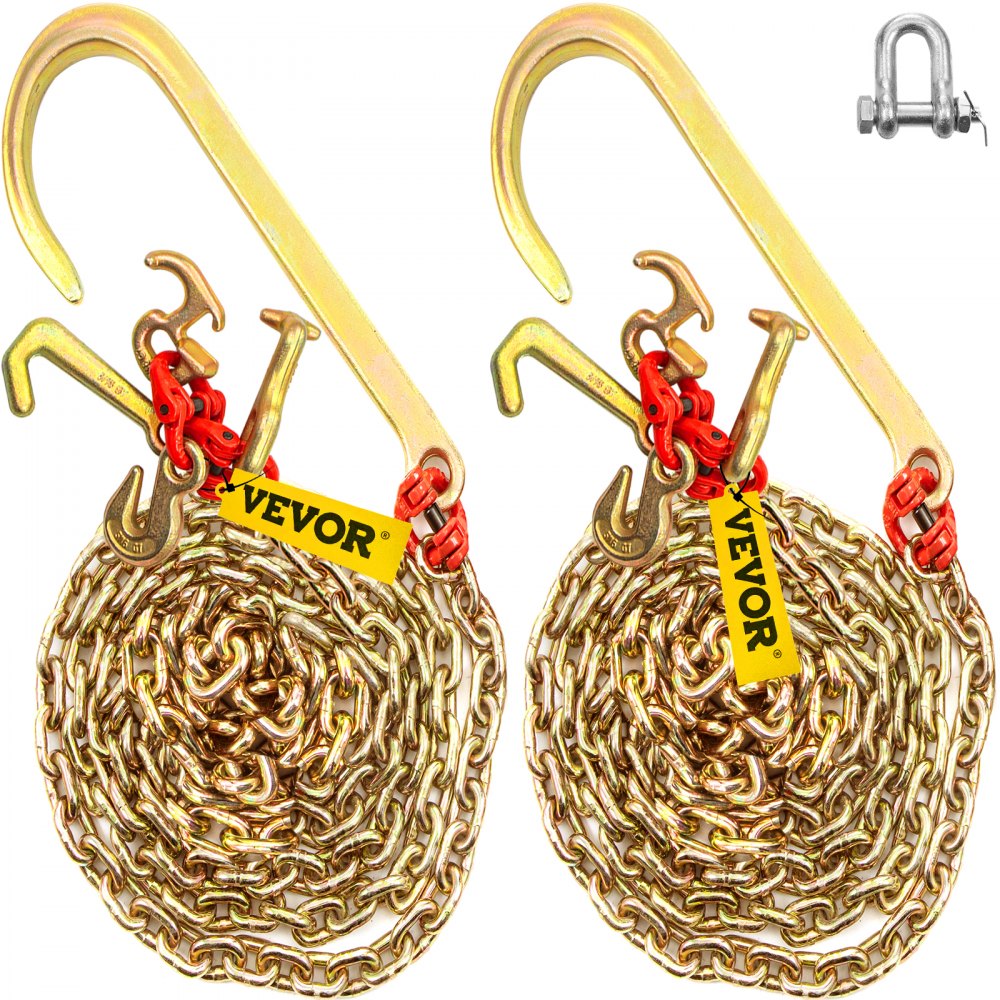 VEVOR J-Hakenkette, 38 x 15 cm Zaumzeug-Abschleppkette, G80 Zaumzeug-Transportkette, Kette aus legiertem Stahl mit 2 G70 J-Haken, 4200 kg Abschlepphaken für LKWs, J-Haken-Abschleppgurte 2 Stück