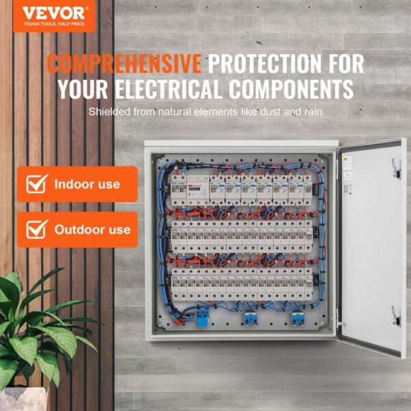 VEVOR Schaltschrank Elektrogehäuse, 600x600x200 mm, NEMA 4 Außengehäuse, IP66 wasser- & staubdicht, Kohlenstoffstahl, Klappanschlussdose für Innen- & Außenbereich, mit Regenschutzhaube – Bild 2