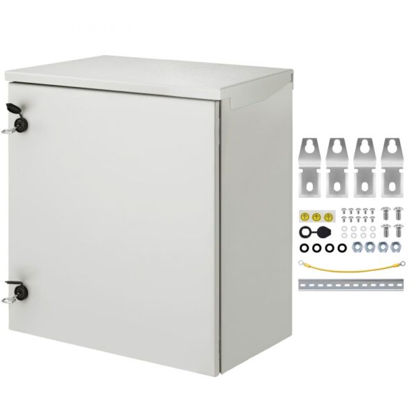 VEVOR Schaltschrank Elektrogehäuse, 600x600x300 mm, NEMA 4 Außengehäuse, IP66 wasserdicht & staubdicht, kaltgewalzter Stahl, klappbare Anschlussdose für den Innen- & Außenbereich, mit Regenschutz