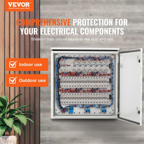 VEVOR Schaltschrank Elektrogehäuse, 600x600x300 mm, NEMA 4 Außengehäuse, IP66 wasserdicht & staubdicht, kaltgewalzter Stahl, klappbare Anschlussdose für den Innen- & Außenbereich, mit Regenschutz – Bild 2
