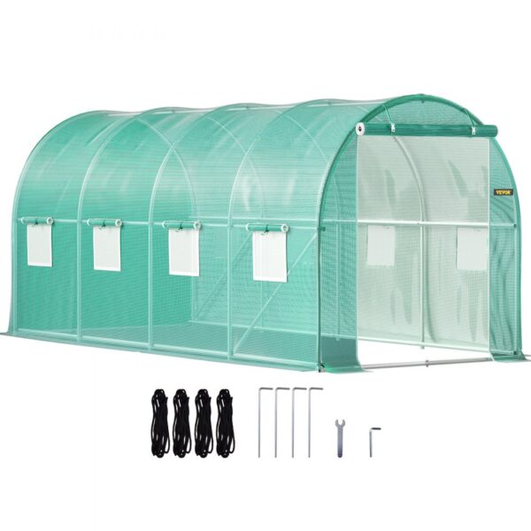 VEVOR Foliengewächshaus 4,6x2,1x2,1m Bogendach Gewächshaus Verzinkter Stahlrahmen PE Abdeckung Frühbeet Treibhaus Wasserdicht UV-Beständig Grün Mobiler Folientunnel Ideal für Anbau von Gemüse Blumen