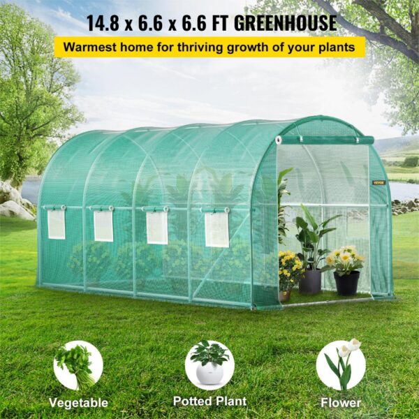 VEVOR Foliengewächshaus 4,6x2,1x2,1m Bogendach Gewächshaus Verzinkter Stahlrahmen PE Abdeckung Frühbeet Treibhaus Wasserdicht UV-Beständig Grün Mobiler Folientunnel Ideal für Anbau von Gemüse Blumen – Bild 2