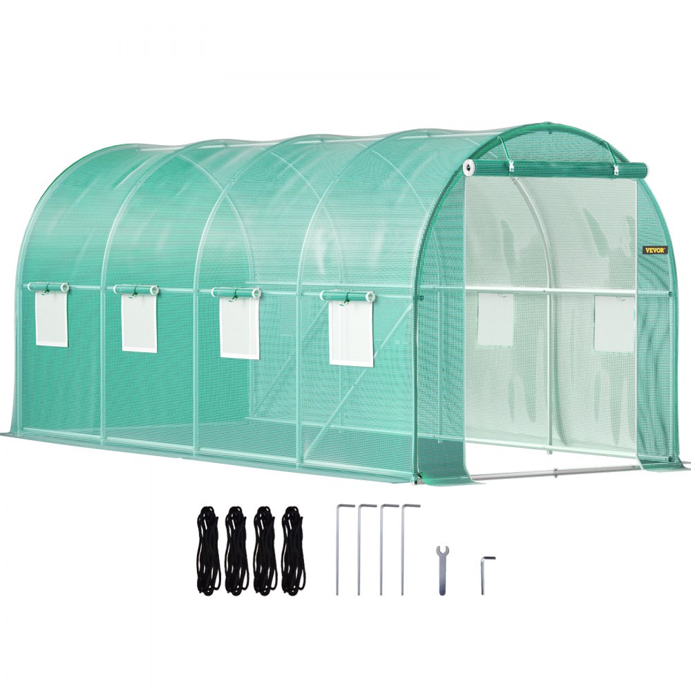 VEVOR Foliengewächshaus 4,6x2,1x2,1m Bogendach Gewächshaus Verzinkter Stahlrahmen PE Abdeckung Frühbeet Treibhaus Wasserdicht UV-Beständig Grün Mobiler Folientunnel Ideal für Anbau von Gemüse Blumen