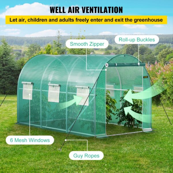 VEVOR Foliengewächshaus 3,5x2x2 m Bogendach Gewächshaus Verzinkter Stahlrahmen und PE Abdeckung Frühbeet Treibhaus 6 Netzfenster Grün Mobiler Folientunnel Ideal für Anbau von Gemüse Blumen – Bild 5