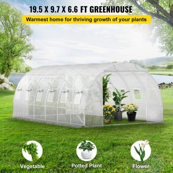 VEVOR Foliengewächshaus 6,1x3x2,1m Bogendach Gewächshaus Verzinkter Stahlrahmen 140 g/cm³ PE Mobiles Treibhaus Wasserdicht und UV-Beständig Frühbeet Geeignet für Anbau von Gemüse Blumen Pflanzen – Bild 2