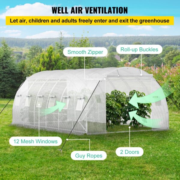 VEVOR Foliengewächshaus 6,1x3x2,1m Bogendach Gewächshaus Verzinkter Stahlrahmen 140 g/cm³ PE Mobiles Treibhaus Wasserdicht und UV-Beständig Frühbeet Geeignet für Anbau von Gemüse Blumen Pflanzen – Bild 5