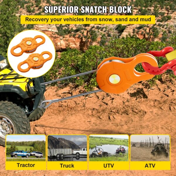 VEVOR Snatch Block, 11T/11,3 kg Arbeitslastbegrenzung, robuste Seilwinde Riemenscheibe für 14 mm synthetisches Seil oder weiche Bügel, Off-Road Recovery Zubehör für Traktor, LKW, ATV & UTV, 2 Packunge – Bild 2 VEVOR Snatch Block, 11T/11,3 kg Arbeitslastbegrenzung, robuste Seilwinde Riemenscheibe für 14 mm synthetisches Seil oder weiche Bügel, Off-Road Recovery Zubehör für Traktor, LKW, ATV & UTV, 2 Packunge – Bild 2