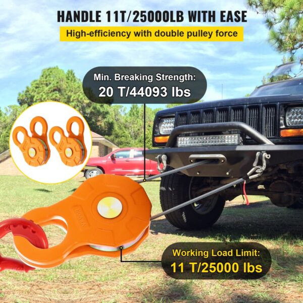 VEVOR Snatch Block, 11T/11,3 kg Arbeitslastbegrenzung, robuste Seilwinde Riemenscheibe für 14 mm synthetisches Seil oder weiche Bügel, Off-Road Recovery Zubehör für Traktor, LKW, ATV & UTV, 2 Packunge – Bild 3 VEVOR Snatch Block, 11T/11,3 kg Arbeitslastbegrenzung, robuste Seilwinde Riemenscheibe für 14 mm synthetisches Seil oder weiche Bügel, Off-Road Recovery Zubehör für Traktor, LKW, ATV & UTV, 2 Packunge – Bild 3