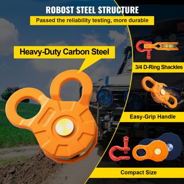 VEVOR Snatch Block, 11T/11,3 kg Arbeitslastbegrenzung, robuste Seilwinde Riemenscheibe für 14 mm synthetisches Seil oder weiche Bügel, Off-Road Recovery Zubehör für Traktor, LKW, ATV & UTV, 2 Packunge – Bild 4 VEVOR Snatch Block, 11T/11,3 kg Arbeitslastbegrenzung, robuste Seilwinde Riemenscheibe für 14 mm synthetisches Seil oder weiche Bügel, Off-Road Recovery Zubehör für Traktor, LKW, ATV & UTV, 2 Packunge – Bild 4