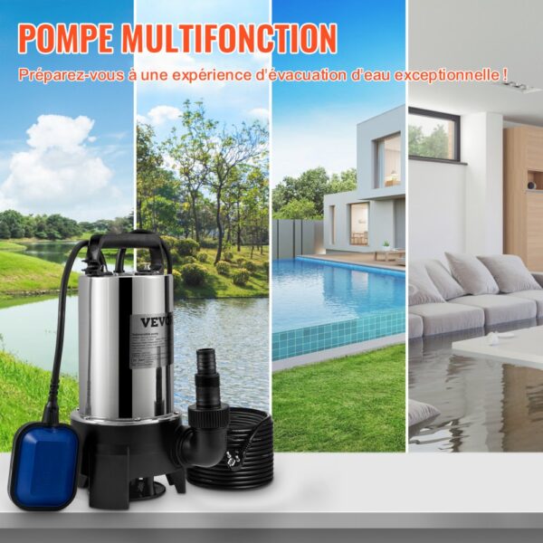 VEVOR Tauchpumpe 1100W Schmutzwasserpumpe 230V Gartenpumpe Durchfluss 333,3L/min Schmutzwassertauchpumpe IPX8 Auslass zuschneidbar zum Pumpen von Wasser aus Schwimmbädern Teichen – Bild 2