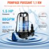 VEVOR Tauchpumpe 1100W Schmutzwasserpumpe 230V Gartenpumpe Durchfluss 333,3L/min Schmutzwassertauchpumpe IPX8 Auslass zuschneidbar zum Pumpen von Wasser aus Schwimmbädern Teichen – Bild 3