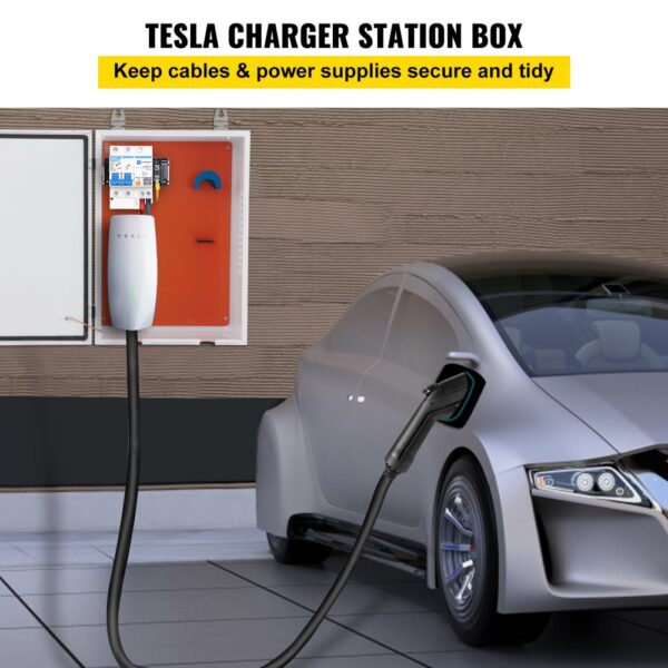 VEVOR Tesla-Ladestationsbox, 70 x 50 x 25 cm, Outdoor-Kabelbox, Ladebox, Kabel-Organizer, IP32 wasserdicht, staubdicht, Cool Roll Steel-Elektrogehäusebox, für Tesla-Wandanschluss – Bild 2