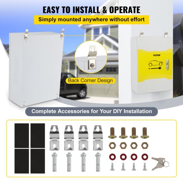 VEVOR Tesla-Ladestationsbox, 70 x 50 x 25 cm, Outdoor-Kabelbox, Ladebox, Kabel-Organizer, IP32 wasserdicht, staubdicht, Cool Roll Steel-Elektrogehäusebox, für Tesla-Wandanschluss – Bild 5