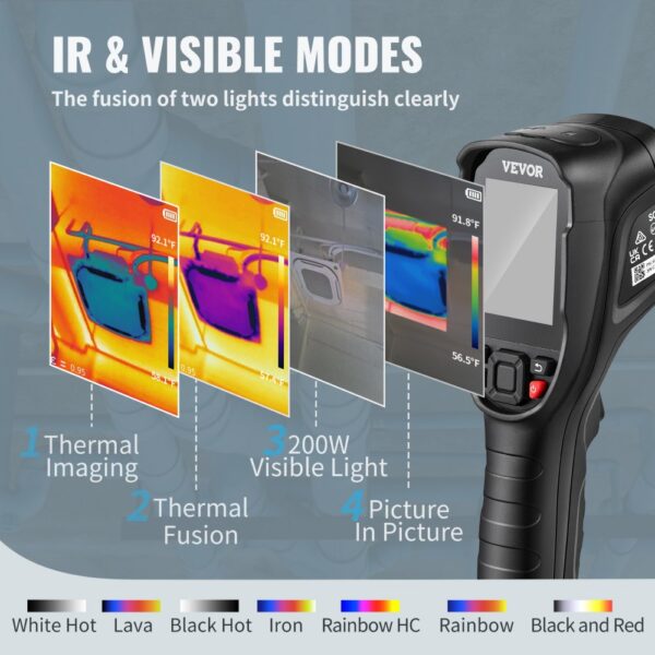 VEVOR Handheld Wärmebildkamera 240x180 IR-Auflösung Infrarotkamera Thermometer 40mK Thermografie Kamera -20-550°C Thermokamera Identifizierung von Wilden Tiere Elektrisch Hotspots Fehlenden Isolierung – Bild 4