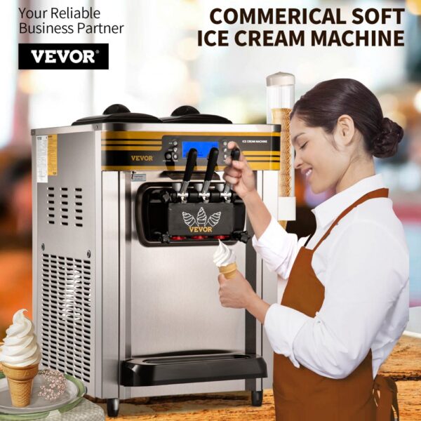 VEVOR Kommerzielle Softeismaschine 22-30 L/h Profi-Eismaschine mit LCD-Display, 3 Geschmacksrichtungen, Edelstahltrichter, Desktop-Design für Gastronomie & Gewerbe – Bild 2