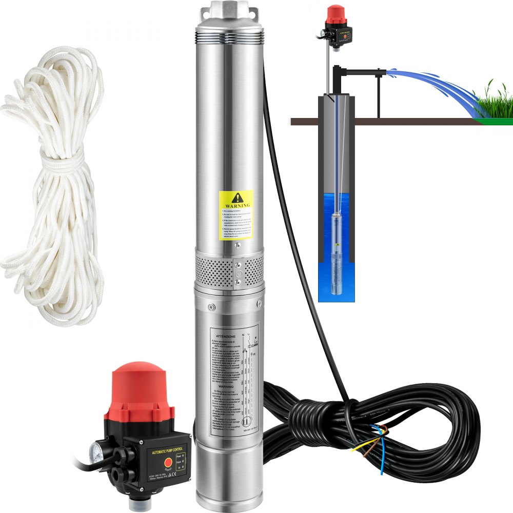 VEVOR 76 mm Tiefbrunnenpumpe 550 W Brunnenpumpe max. Durchfluss 50 L/min Tauchpumpe max. Förderhöhe 89 m Tauchwasserpumpe sandbeständig < 5% max. Drehzahl