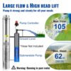 VEVOR 88 mm Tiefbrunnenpumpe 750W Brunnenpumpe 105L/min Tauchpumpe max. Förderhöhe 62m Rohrpumpe 230V 50Hz Sandpumpe IP68 Wasserpumpe 11 Laufradstufen Pumpe Ideal zur Bewässerung oder Wasser-Versorgung – Bild 3
