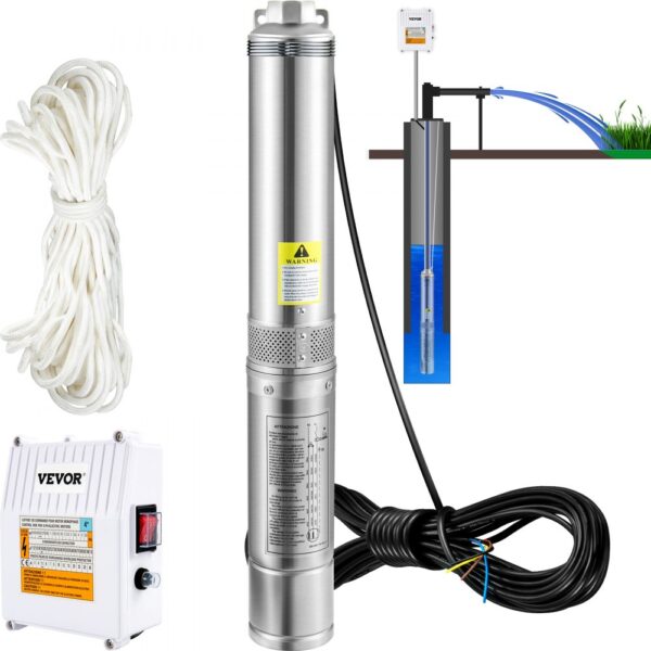 VEVOR 102 mm Tiefbrunnenpumpe 1100 W Brunnenpumpe 190 L/min Tauchpumpe max Förderhöhe 57m Rohrpumpe 230 V 50 Hz Sandpumpe IP68 Wasserpumpe 0-40°C Pumpe Ideal