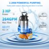 VEVOR Schmutzwasserpumpe mit var. Schwimmerschalter Tauchpumpe 2200W Gartenpumpe Durchfluss 60000L/h Schmutzwassertauchpumpe max. Hub 18m Wasserpumpe IPX8 Ideal zum Pumpen von Wasser – Bild 3