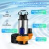 VEVOR Schmutzwasserpumpe mit var. Schwimmerschalter Tauchpumpe 2200W Gartenpumpe Durchfluss 60000L/h Schmutzwassertauchpumpe max. Hub 18m Wasserpumpe IPX8 Ideal zum Pumpen von Wasser – Bild 4