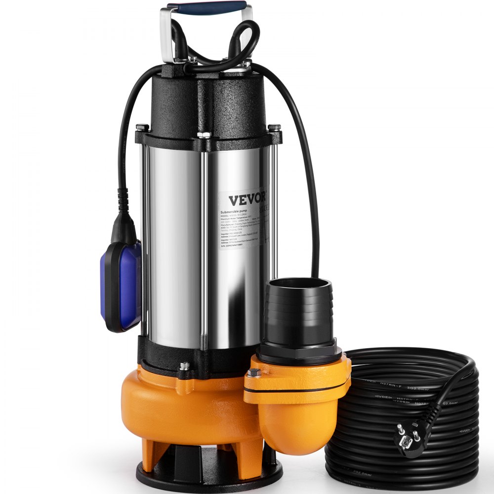VEVOR Schmutzwasserpumpe mit var. Schwimmerschalter Tauchpumpe 2200W Gartenpumpe Durchfluss 60000L/h Schmutzwassertauchpumpe max. Hub 18m Wasserpumpe IPX8 Ideal zum Pumpen von Wasser