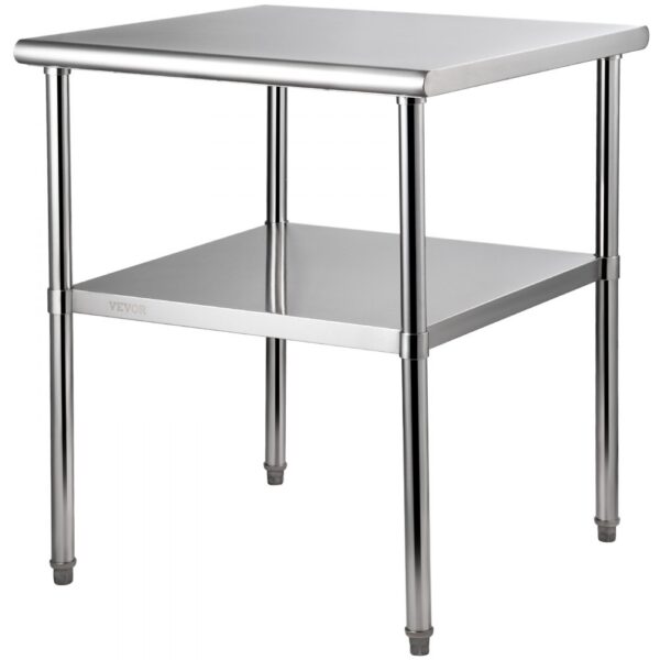 VEVOR Kommerzieller Edelstahltisch 76,2 x 76,2 x 91,4 cm, Edelstahl Zweilagiger Arbeitstisch Zerlegetisch Gastro 226 kg + 136 kg Tragfähigkeit, Gewerbe Küchentisch, Zubereitungstisch Küchenmöbel