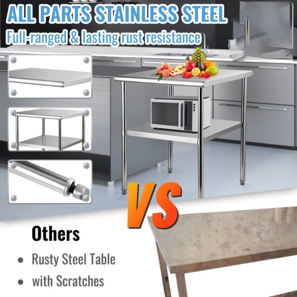 VEVOR Kommerzieller Edelstahltisch 76,2 x 76,2 x 91,4 cm, Edelstahl Zweilagiger Arbeitstisch Zerlegetisch Gastro 226 kg + 136 kg Tragfähigkeit, Gewerbe Küchentisch, Zubereitungstisch Küchenmöbel – Bild 3