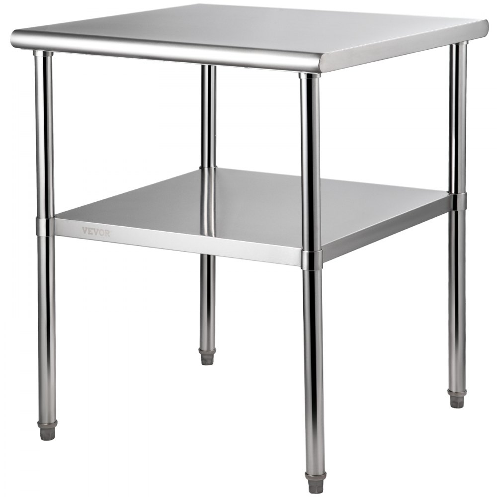 VEVOR Kommerzieller Edelstahltisch 76,2 x 76,2 x 91,4 cm, Edelstahl Zweilagiger Arbeitstisch Zerlegetisch Gastro 226 kg + 136 kg Tragfähigkeit, Gewerbe Küchentisch, Zubereitungstisch Küchenmöbel