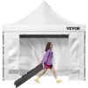 VEVOR Pavillon faltbar 3x3m Faltpavillon 240g PVC-beschichtetes Polyester Pop-Up-Pavillon 1,95-2,13m Einstellbar Partyzelt Festzelt Strandzelt Weiß für Hochzeiten oder andere kommerzielle Aktivitäten