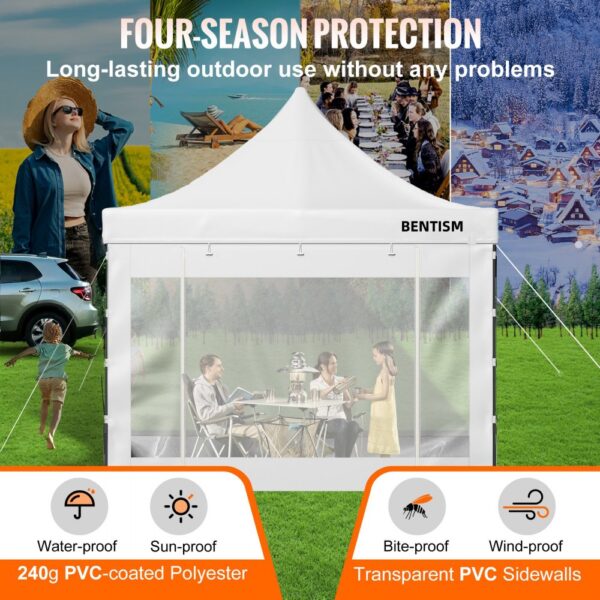 VEVOR Pavillon faltbar 3x3m Faltpavillon 240g PVC-beschichtetes Polyester Pop-Up-Pavillon 1,95-2,13m Einstellbar Partyzelt Festzelt Strandzelt Weiß für Hochzeiten oder andere kommerzielle Aktivitäten – Bild 3
