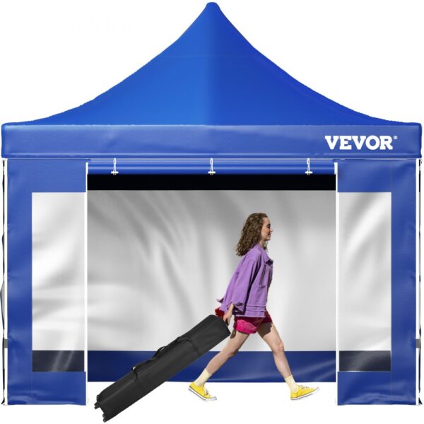 VEVOR Pavillon faltbar 3x3m Faltpavillon 240g PVC-beschichtetes Polyester Pop-Up-Pavillon 1,95-2,13m Einstellbar Partyzelt Festzelt Strandzelt Blau für Hochzeiten oder andere kommerzielle Aktivitäten