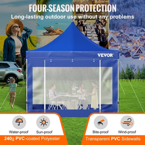 VEVOR Pavillon faltbar 3x3m Faltpavillon 240g PVC-beschichtetes Polyester Pop-Up-Pavillon 1,95-2,13m Einstellbar Partyzelt Festzelt Strandzelt Blau für Hochzeiten oder andere kommerzielle Aktivitäten – Bild 3