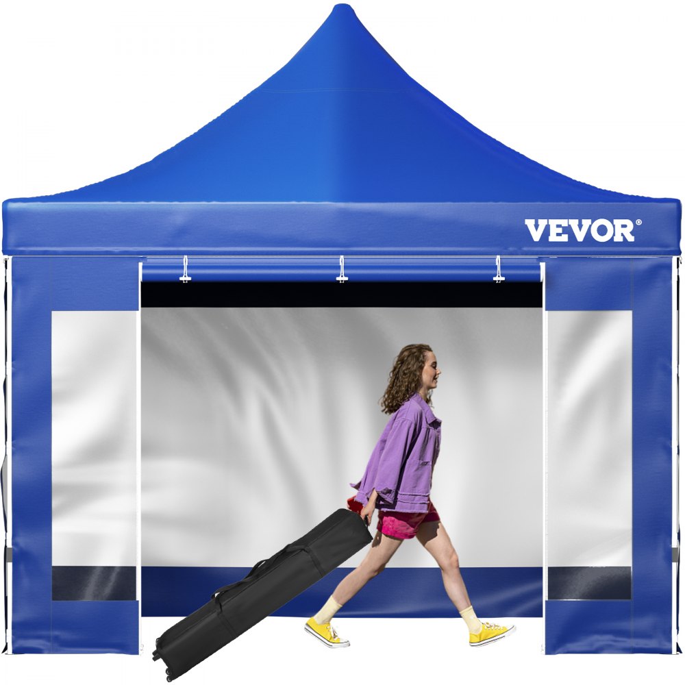 VEVOR Pavillon faltbar 3x3m Faltpavillon 240g PVC-beschichtetes Polyester Pop-Up-Pavillon 1,95-2,13m Einstellbar Partyzelt Festzelt Strandzelt Blau für Hochzeiten oder andere kommerzielle Aktivitäten