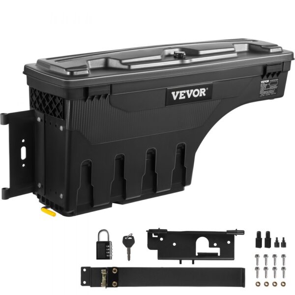 VEVOR LKW-Bett Staukasten, Abschließbarer Deckel, Wasserdichter ABS-Radkasten Werkzeugkasten 20 L mit Passwort-Vorhängeschloss, kompatibel mit Dodge Ram 1500 2019-2021, Fahrerseite, Schwarz