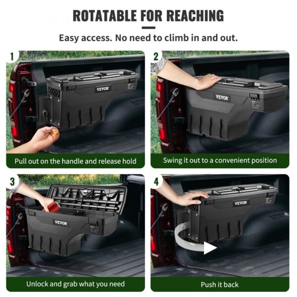 VEVOR LKW-Bett Staukasten, Abschließbarer Deckel, Wasserdichter ABS-Radkasten Werkzeugkasten 20 L mit Passwort-Vorhängeschloss, kompatibel mit Dodge Ram 1500 2019-2021, Fahrerseite, Schwarz – Bild 4