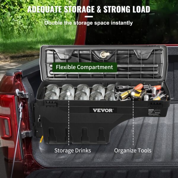 VEVOR LKW-Bett Staukasten, Abschließbarer Deckel, Wasserdichter ABS-Radkasten Werkzeugkasten 20 L mit Passwort-Vorhängeschloss, kompatibel mit Dodge Ram 1500 2019-2021, Fahrerseite, Schwarz – Bild 5