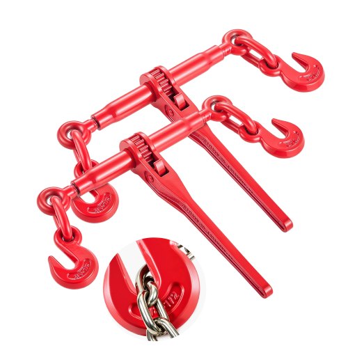 VEVOR 9215LBS 3/8" – 1/2" Ratschenbinder, 9.215 lbs, sichere Arbeitslast, G70-Haken und einstellbare Länge, für Ketten der Güteklasse 70–80, Festzurren, Transportieren, Abschleppen, 2er-Pack, Rot